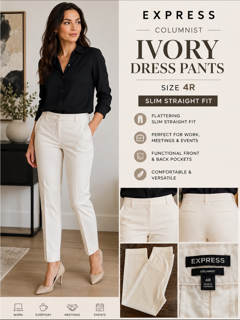 Express Ivory Columnist Slim Straight Pants